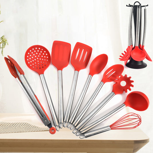 Manufacturer Wholesale 10-piece Kitchen Utensils Stainless Steel Handle Silicone Cooking Set 10-piece Set