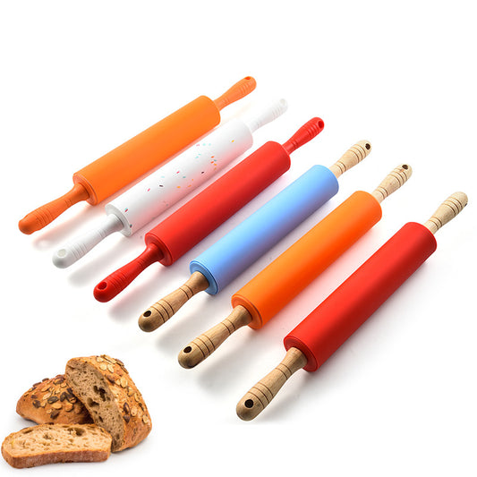 10-Inch Silicone Rolling Pin with Wooden Handle