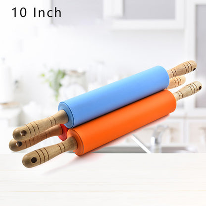 10-Inch Silicone Rolling Pin with Wooden Handle