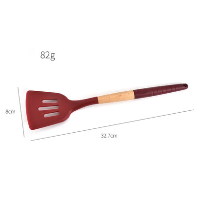 8-piece Set of Half-wood Handle Silicone Non-stick Cooking Utensils