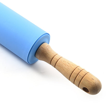 10-Inch Silicone Rolling Pin with Wooden Handle