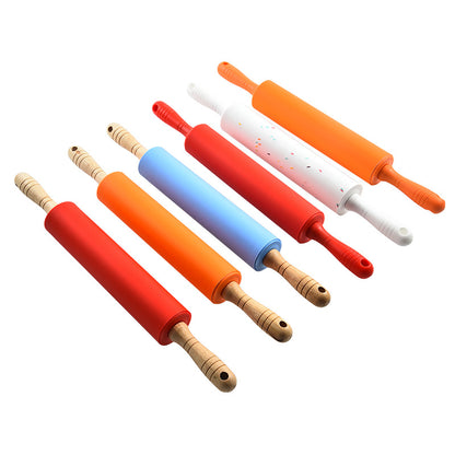 10-Inch Silicone Rolling Pin with Wooden Handle